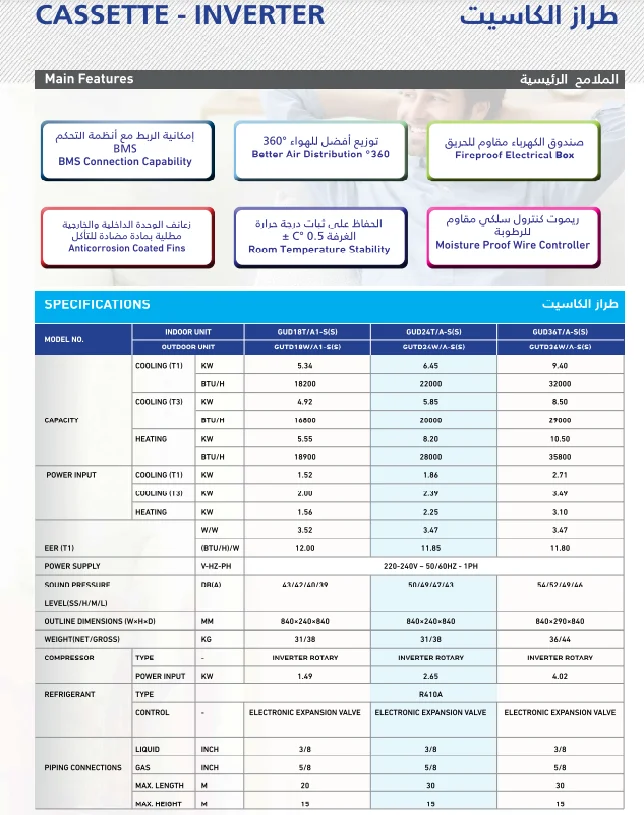 نوع الكاسيت - (عاكس) - مضخة حرارية GUD18T1_B-S(S) 1